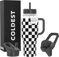 Coldest Tumbler with Handle and Straw, 100% Leak Proof Insulated Tumbler with Lid and Straw (3 Lids), Stainless Steel Tumblers for Women & Men, Cup Holder Friendly, 36 oz (Black Checkers) by Coldest