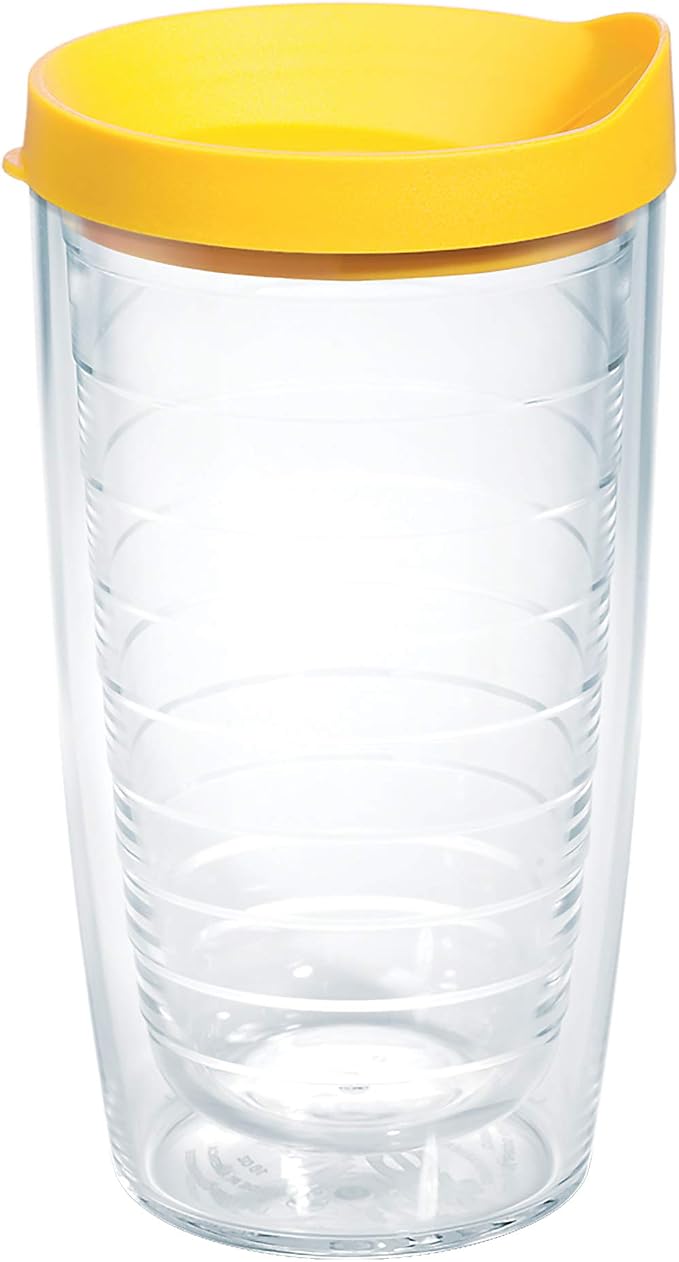 Tervis Clear & Colorful Lidded Made in USA Double Walled Insulated Tumbler Travel Cup Keeps Drinks Cold & Hot, 16oz, Yellow Lid by TervisTumblerCompany