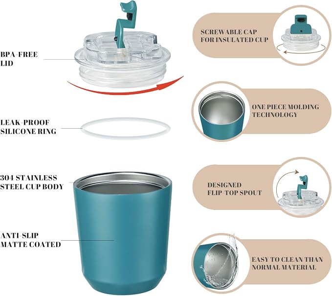 Puraville Insulated Tumblers with Lid, 10 oz Travel Coffee Mug Stainless Steel Vacuum Cup, Leak Proof Reusable Double Walled Coffee Tumbler for Iced and Hot Drinks, Peacock Blue - Image 4