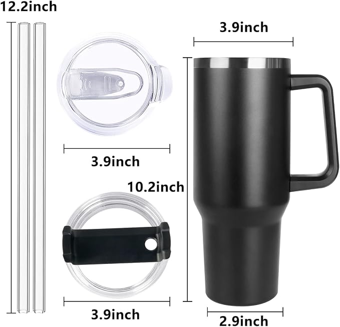 SYACOT 40 oz Tumbler with Handle and Straw Stainless Steel Insulated Tumbler Leak Proof Lid and Straw Lid Reusable Travel Mug Coffee Mug Cup Dishwasher Safe Keep Drinks Cold and Hot (Magic Black) - Image 2