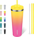 BJPKPK 26oz Stainless Steel Insulated Tumbler With lid And Straw Travel Coffee Thermal Tumblers Cup For Women And Men,Pink Yellow Rose by BJPKPK