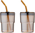 BLUEPOLAR 13oz/400ml Tumbler Water Glass, Cups with Straw and Lid Sealed Carry on for Coffee, Iced Tea, Thick Wall Insulated Glass Cup（Amber 2-Pack） by BLUEPOLAR