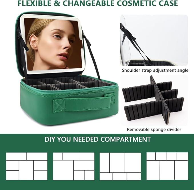 Travel Makeup Bag, with Mirror 3 Color Setting and Detachable 10x Magnifying - Image 2