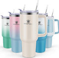 40 oz Tumbler with Handle and Straw Lid, 100% Leak-proof Travel Coffee Mug, Stainless Steel Insulated Cup for Hot and Cold Beverages, Keeps Cold for 34Hrs or Hot for 10Hrs, Dishwasher Safe (Cream) by SOUFULL