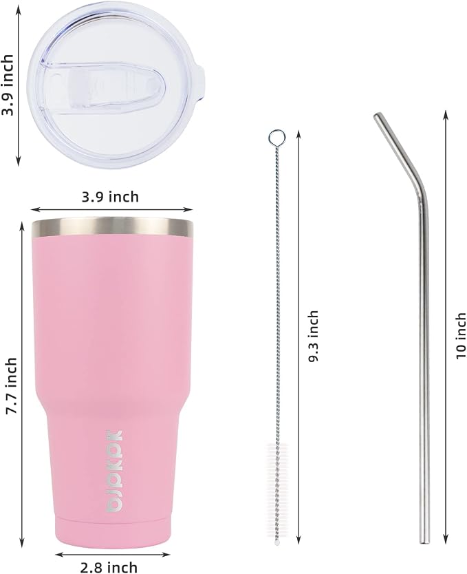 BJPKPK 30oz Insulated Tumbler with Lids and Straw, Stainless Steel Travel Coffee Tumbler,Powder Coated Travel Mug,Light Pink - Image 3