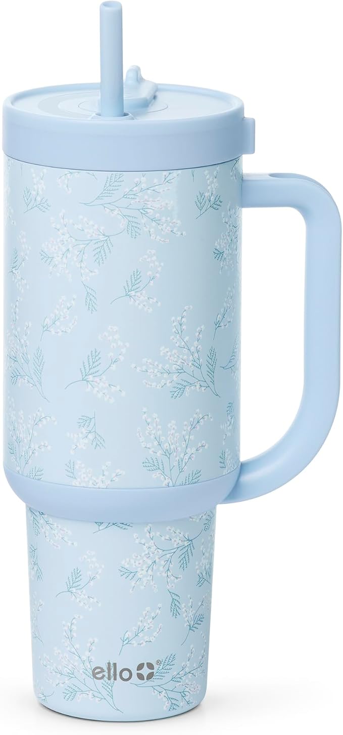 Ello Oasis 40 oz Tumbler with Handle & Retracting Straw | Reusable Insulated Stainless Steel Cup 100% Leakproof, Gifts for Teens Women Men | Keeps cold for 24 Hours, Cup Holder Friendly, Sweet Alyssum by Ello