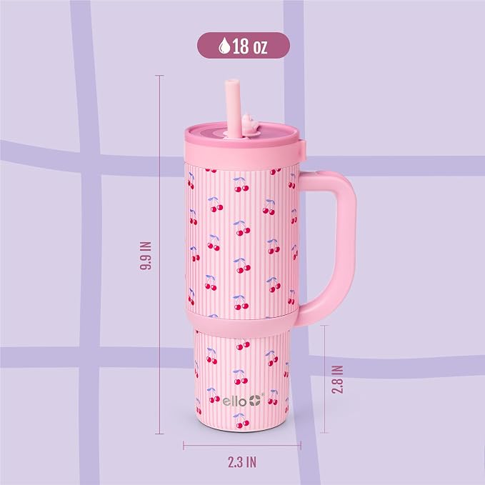 Ello Oasis 18oz Stainless Steel Tumbler - Preppy Cherries - Image 7