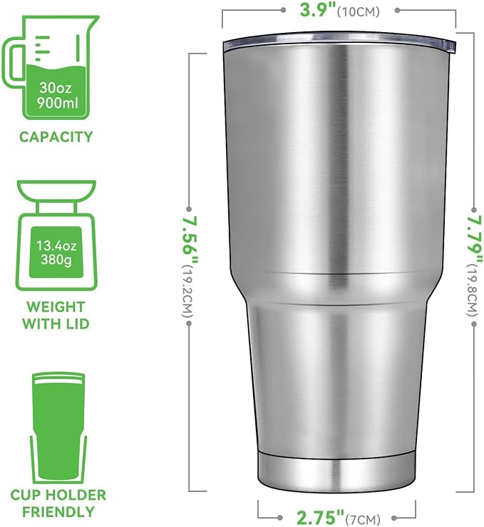 DOMICARE 30oz Tumbler Bulk with Lid and Straw, Double Wall Travel Coffee Mug, Insulated Vacuum Stainless Steel Tumblers, Powder Coated Tumbler Cup (Stainless Steel, 8) - Image 3