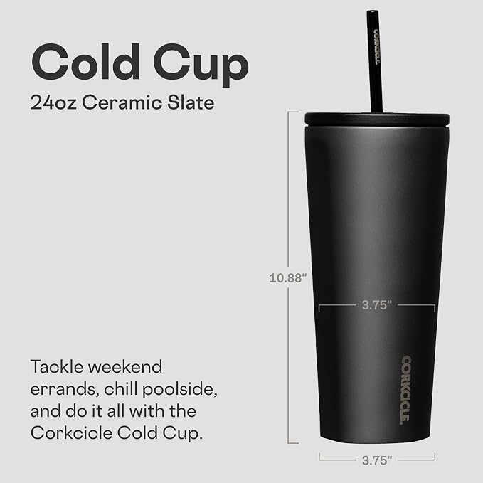 Corkcicle Cold Cup Insulated Tumbler with Straw - Keeps Drinks Cold for 12 Hours - Triple-Insulated Stainless Steel - Leak-Resistant Lid - Summer Drinkware Gift - 24 oz - Ceramic Slate - Image 2