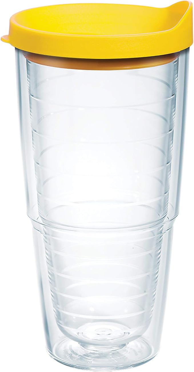 Tervis Clear & Colorful Lidded Made in USA Double Walled Insulated Tumbler Travel Cup Keeps Drinks Cold & Hot, 24oz, Yellow Lid by TervisTumblerCompany
