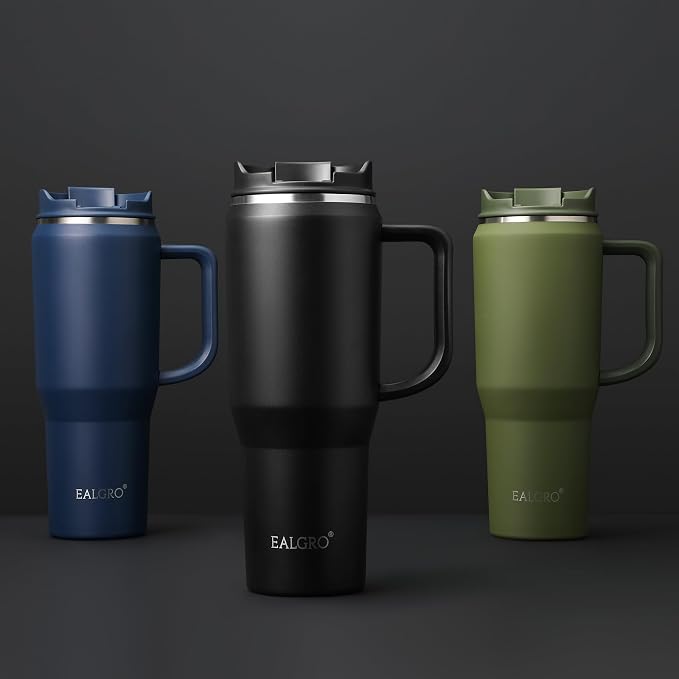 EALGRO 40 oz Tumbler with Handle, Insulated Tumblers with Lid and Straw, Large Metal Sports Water Bottle Jug, Thermal Stainless Steel Travel Coffee Mug Cup, Army Green - Image 5