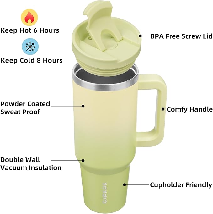 BJPKPK Tumbler With Handle And Straw 40oz Insulated Tumbler Cups With Lid Stainless Steel Travel Coffee Mug,Lime - Image 2