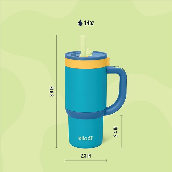 Ello Oasis 14oz Stainless Steel Toddler Tumbler with Handle & Retracting Straw, 100% Leakproof, Double-Wall Vacuum Insulated, Kids Water Bottle for School, BPA Free, Dishwasher Safe, Glacier - Image 7