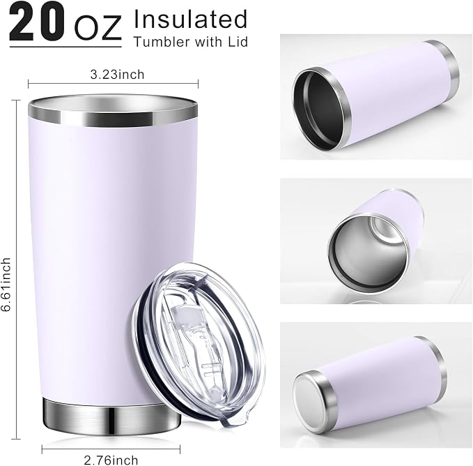 Sieral 36 Pack Stainless Steel Tumblers Bulk with Lids Double Wall Vacuum Insulated Coffee Cups Blank leakproof Powder Coated Tumblers for Engraving Wedding Graduation Party Favors(20 oz,Purple-White) - Image 2