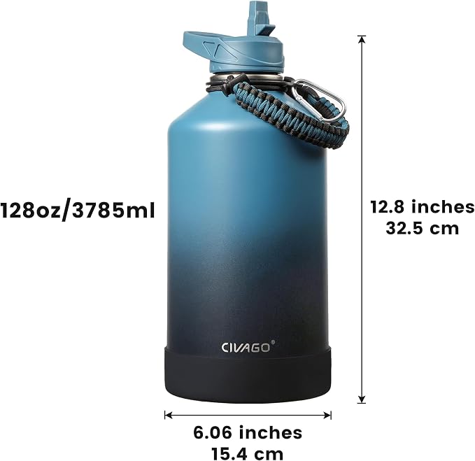 CIVAGO Gallon Insulated Water Bottle Jug with Straw, 128 oz Large Stainless Steel Water Flask, Big Metal Thermal Mug with 3 Lids for Sports, Travel, Gym, and Camping, Dark Rainbow - Image 4