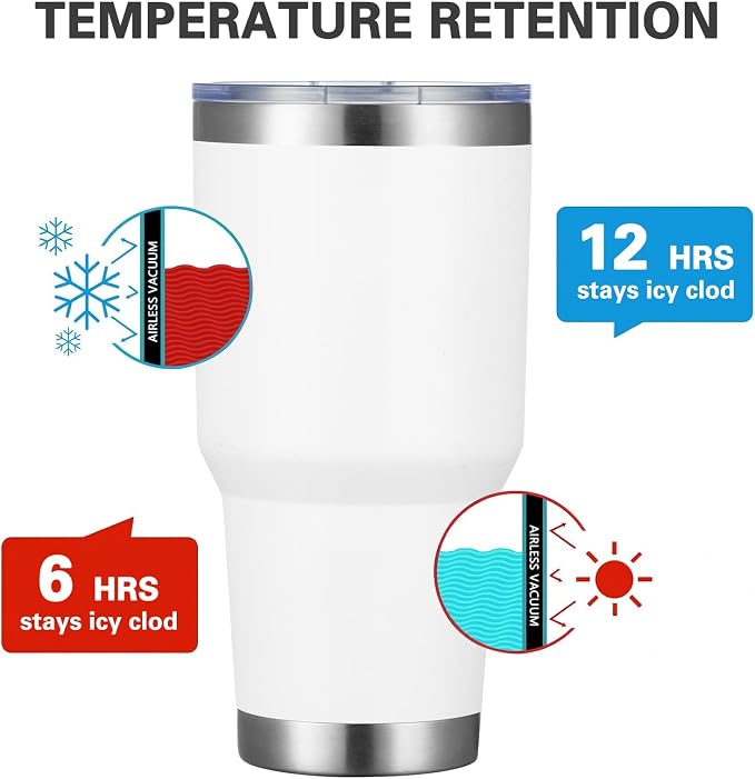 MEWAY 30oz Insulated Tumbler With Lids and Straws,Stainless Steel Double Vacuum Coffee Tumbler Cup, Brush, Durable Powder Coated Coffee Cup for Cold & Hot Drinks, Office, Travel(White,8 PACK) - Image 2