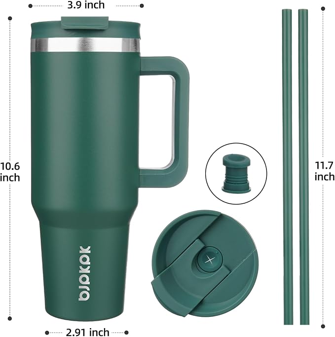 BJPKPK 40 oz Stainless Steel Tumbler With Handle Insulated Tumblers With 2 Straw Travel Coffee Mug With Lid,Army Green - Image 3