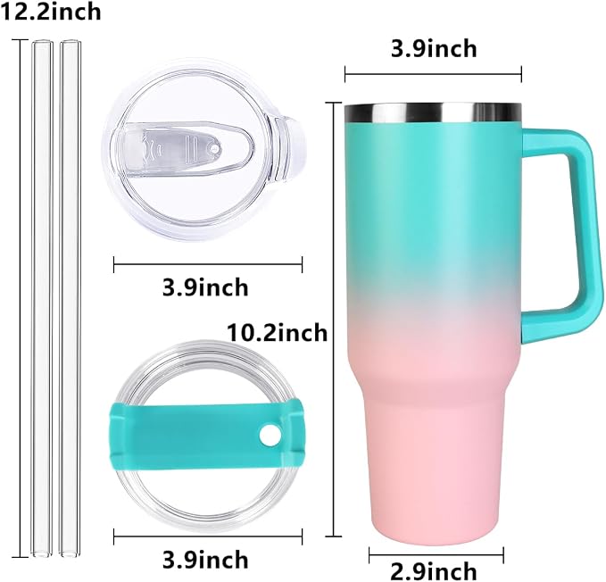 SYACOT 40 oz Tumbler with Handle and Straw Stainless Steel Insulated Tumbler Leak Proof Lid and Straw Lid Reusable Travel Mug Coffee Mug Cup Dishwasher Safe Keep Drinks Cold and Hot (Bubble Gum) - Image 2