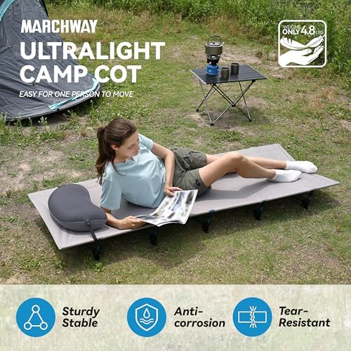 MARCHWAY Ultralight Folding Tent Camping Cot Bed, Portable Compact for Outdoor Travel, Base Camp, Hiking, Mountaineering, Lightweight Backpacking (Grey) - Image 2