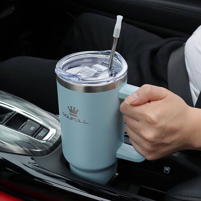 40oz Leakproof Stainless Steel Insulated Travel Tumbler with Handle, Straw Lid - Keeps Cold 34hrs, Hot 10hrs - Image 8
