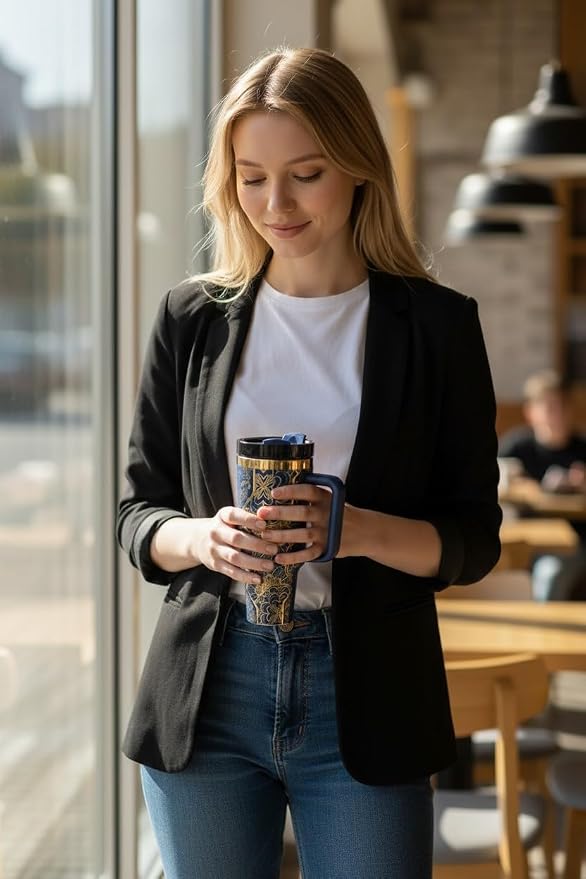 Hidden Cuss Word Tumbler 40oz Laser Engraved Funny Nurse Gift Swear Tumbler with Lid and Straw, Multicolor, Gag Gift Stainless Steel Travel Mug, Navy with Gold Underlay - Image 3