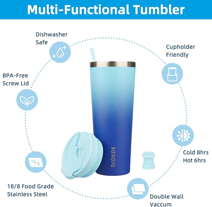 BJPKPK 26oz Insulated Tumbler With lid And Straw Stainless Steel Tumblers Travel Coffee Mug Reusable Thermal Cup,Sky - Image 3