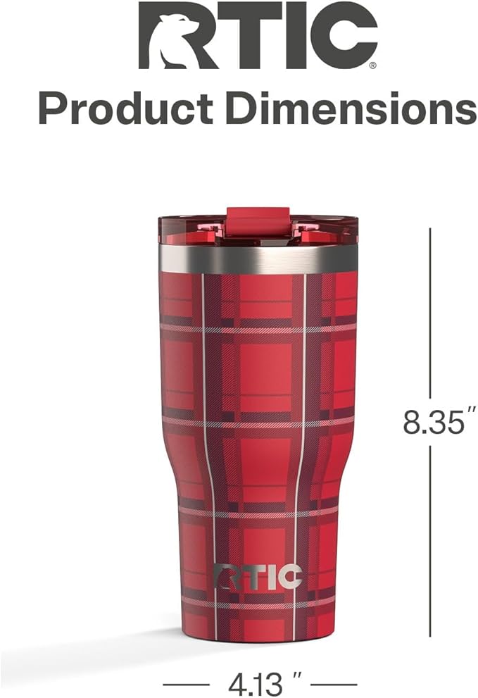 RTIC 30oz Essential Tumbler with Lid, Ceramic Lined, Insulated, Stainless Steel, Metal, Double Wall Vacuum-Insulation, Travel Cup for Iced Coffee, Tea, Hot and Cold Drink, Red Plaid - Image 5