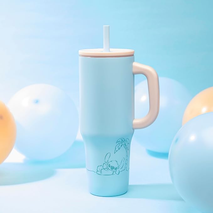 Zak Designs Disney Sutton Travel Tumbler for On the Go or At Home, 40oz Stainless Steel with Vacuum Insulation, Silicone Straw, Carry Handle, and 3D Artwork for Cold Drinks (Stitch) - Image 2