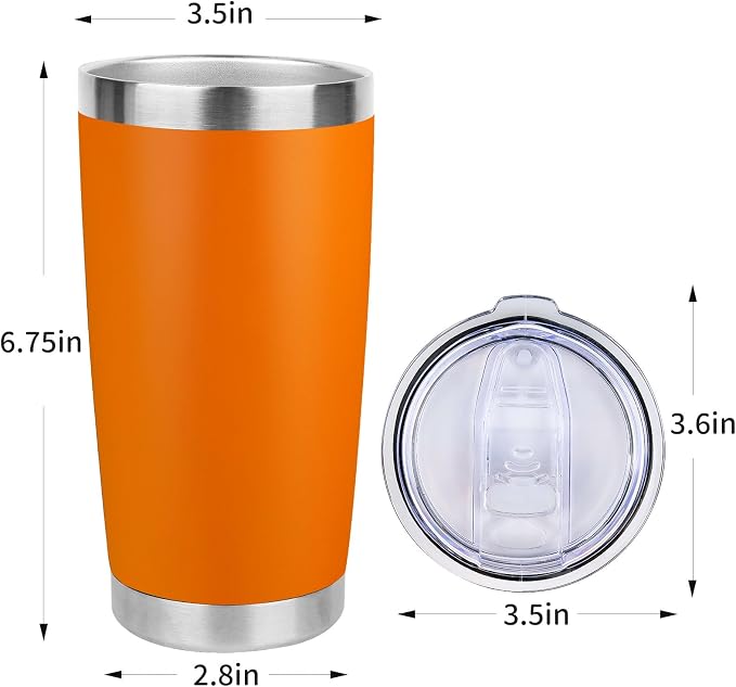 20oz Stainless Steel Tumbler Bulk with Lid, Travel Mug - Double Wall Vacuum Powder Coated Cup - Orange, 6 Pack - Image 4