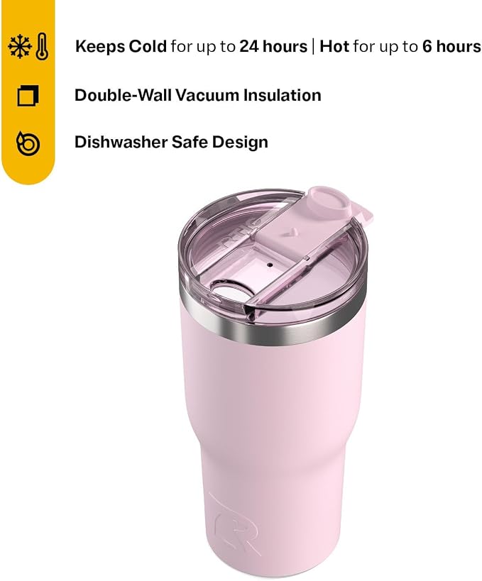 RTIC 30oz Essential Tumbler with Lid, Ceramic Lined, Insulated, Stainless Steel, Metal, Double Wall Vacuum-Insulation, Travel Cup for Iced Coffee, Tea, Hot and Cold Drink, Pale Pink - Image 2