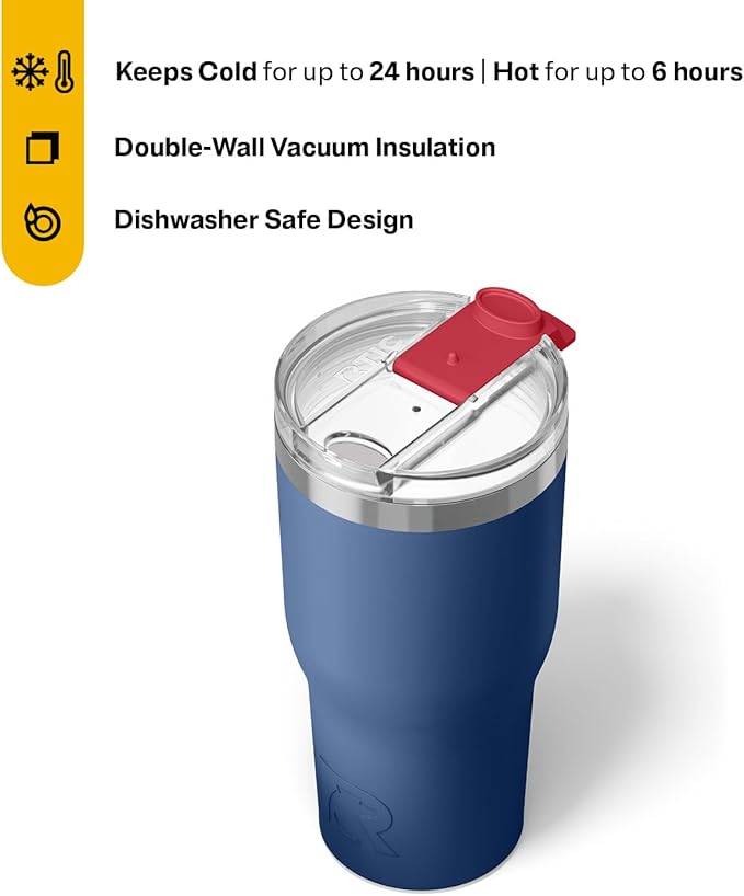 RTIC 30oz Essential Tumbler with Lid, Ceramic Lined, Insulated, Stainless Steel, Metal, Double Wall Vacuum-Insulation, Travel Cup for Iced Coffee, Tea, Hot and Cold Drink, Patriot - Image 2