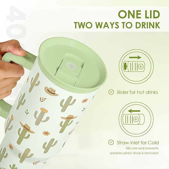 SANDJEST Cactus 40oz Tumbler with Handle and Straw, Insulated Stainless Steel Travel Coffee Mug for Women Girls, Gift Idea for Birthday Christmas Mothers Day - Image 4
