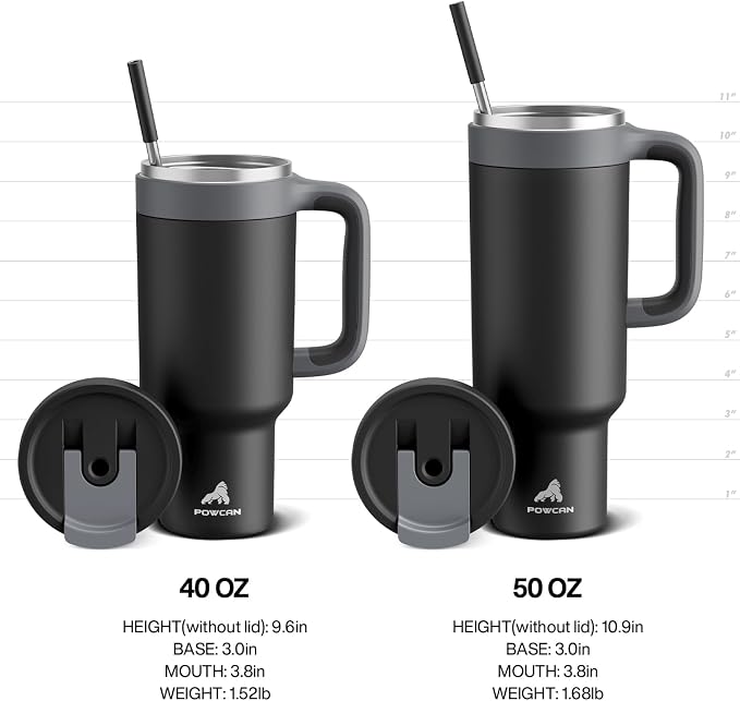 POWCAN 50 oz Tumbler with Handle, 2-in-1 Straw and Sip Lid, Leakproof, Dishwasher Safe, Insulated Stainless Steel Travel Coffee Mug, Keeps Cold for 34 Hours, Fits in Car Cup Holder (Midnight) - Image 9