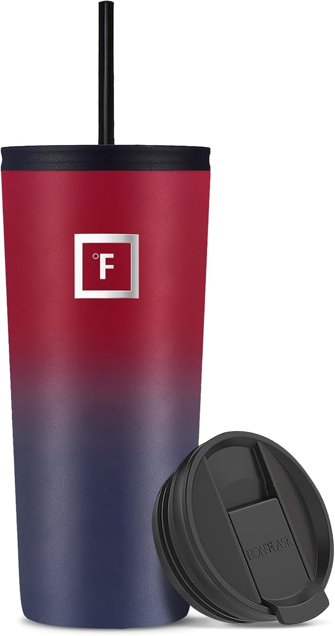 IRON °FLASK Classic Tumbler - Vacuum Insulated Stainless Steel Water Bottle, Double Walled, Drinking Cup, Insulated Travel Mug (Dark Rainbow, 24 oz Solid Lid) by IronFlask