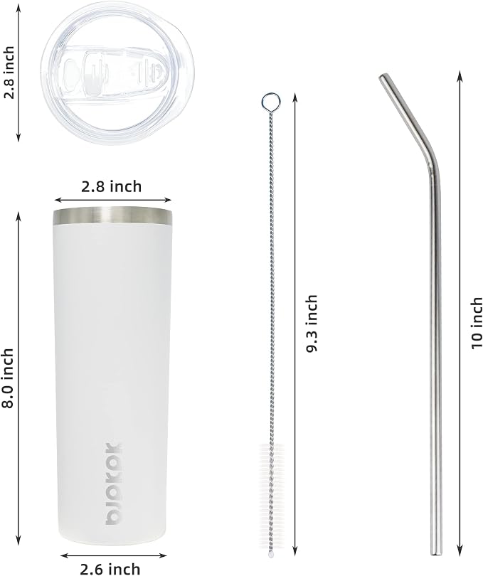 BJPKPK Skinny Tumbler with Lid 20 oz Stainless Steel Vacuum Insulated Double Wall Travel Coffee Water Tumblers Cup,White - Image 3