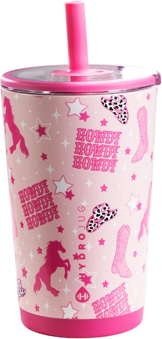HydroJug Everyday Tumbler 14 oz – Ceramic-Lined Insulated Tumbler with Straw and Soft-Touch Lid, Cup Holder Friendly, Double-Wall Vacuum Insulation, Reusable Travel Cup – Cowgirl by Hydrojug