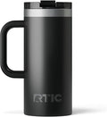 RTIC 16oz Road Trip Travel Mug with Lid and Handle, Ceramic Lined, Insulated, Stainless Steel, Metal, Double Wall Vacuum-Insulation, Portable Coffee, Tea Cup for Hot and Cold Drink, Black by RTIC