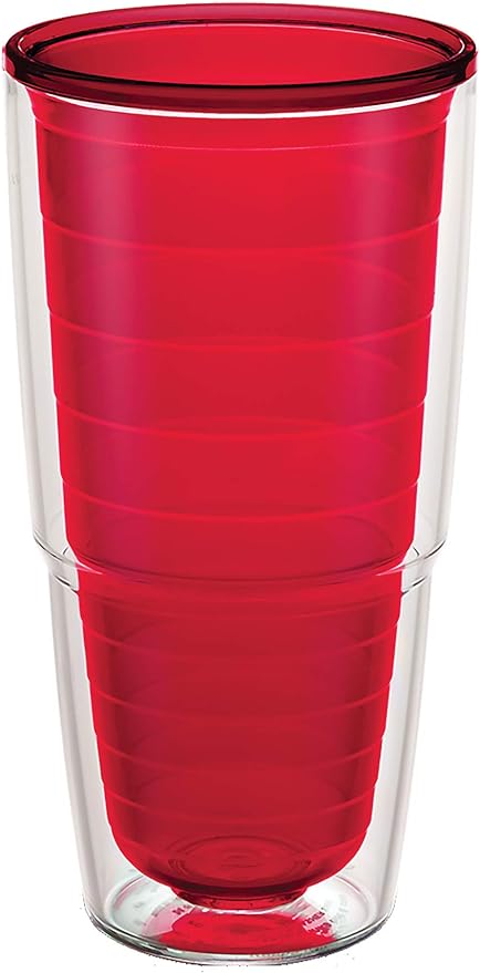 Tervis Clear & Colorful Tabletop Made in USA Double Walled Insulated Tumbler Travel Cup Keeps Drinks Cold & Hot, 24oz, Red by TervisTumblerCompany