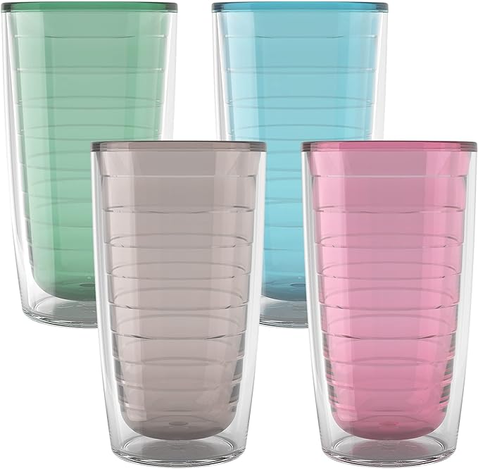 Tervis Clear & Colorful Tabletop - Bayou View Collection Made in USA Double Walled Insulated Tumbler Travel Cup Keeps Drinks Cold & Hot, 16oz - 4pk, Assorted Pastels by TervisTumblerCompany