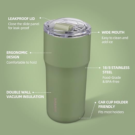 BJPKPK Insulated Tumbler,20oz Stainless Steel Tumbler with lid,Double Wall Travel Coffee Mug Thermal Cup,Keep Drinks Cold and Hot,Forest Green - Image 2