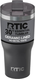 RTIC 30oz Essential Tumbler with Lid, Ceramic Lined, Insulated, Stainless Steel, Metal, Double Wall Vacuum-Insulation, Travel Cup for Iced Coffee, Tea, Hot and Cold Drink, Graphite by RTIC