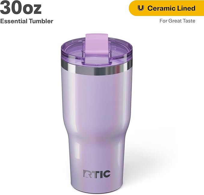 RTIC 30oz Essential Tumbler with Lid, Ceramic Lined, Insulated, Stainless Steel, Metal, Double Wall Vacuum-Insulation, Travel Cup for Iced Coffee, Tea, Hot and Cold Drink, Lavender Glitter - Image 2