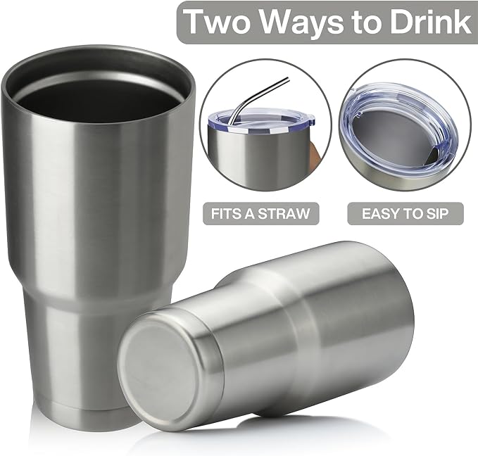 MEWAY 30oz Insulated Tumbler With Lids and Straws,Stainless Steel Double Vacuum Coffee Tumbler Cup, Brush, Durable Powder Coated Coffee Cup for Cold & Hot Drinks, Office, Travel(Silver,8 PACK) - Image 3