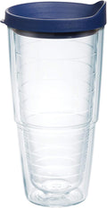 Tervis Made in USA Double Walled Clear & Colorful Lidded Insulated Tumbler Cup Keeps Drinks Cold & Hot, 24oz, Navy Lid by TervisTumblerCompany