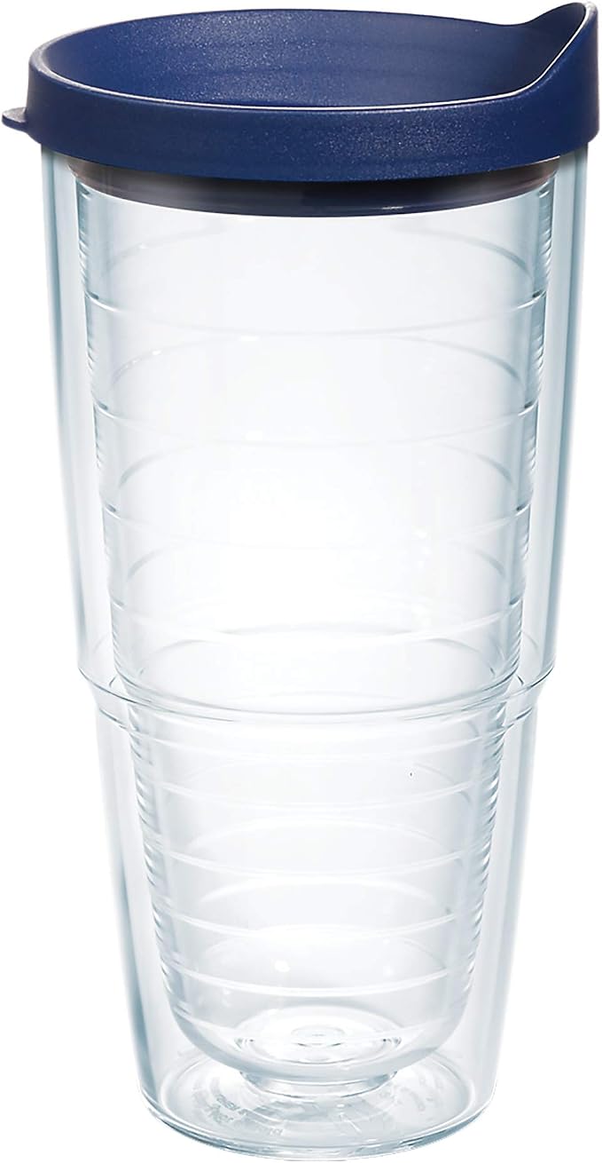 Tervis Made in USA Double Walled Clear & Colorful Lidded Insulated Tumbler Cup Keeps Drinks Cold & Hot, 24oz, Navy Lid by TervisTumblerCompany