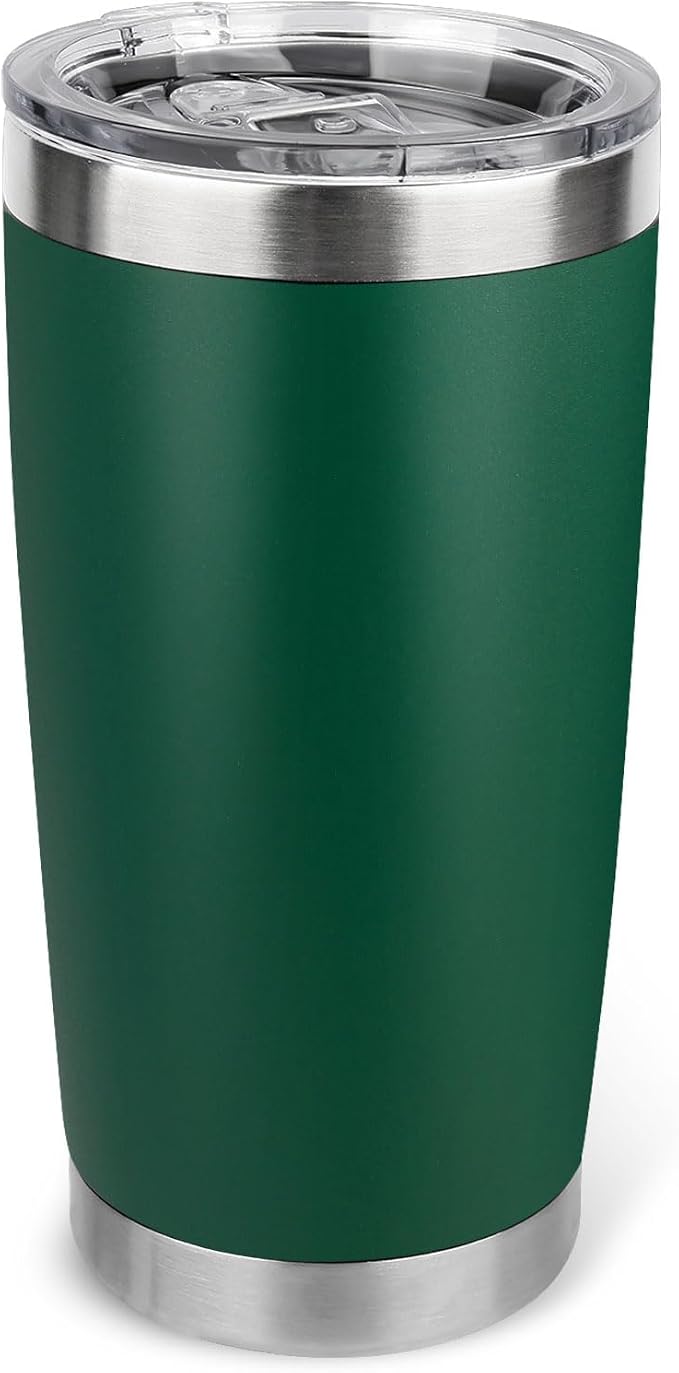 20oz Stainless Steel Tumbler with Lid, Travel Mug - Double Wall Vacuum Powder Coated Cup - Dark Green, 1 Pack by Unknown