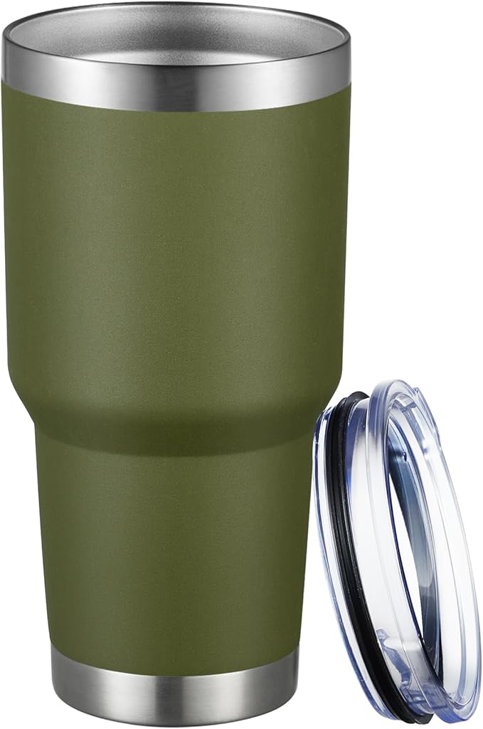 MEWAY 30oz Tumbler Double Wall Vacuum Insulated Travel Mug, Stainless Steel Tumbler with Lid, Durable Powder Coated Insulated Coffee Cup for Cold & Hot Drinks (Army Green,1 PACK) by MEWAY