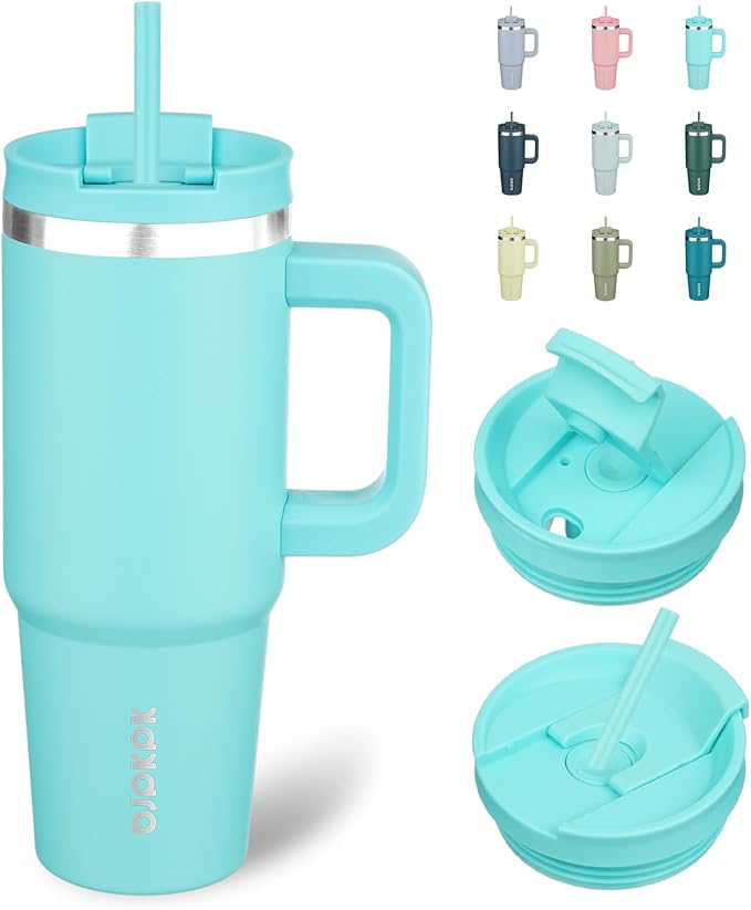 BJPKPK 30 oz Insulated Tumbler With Lid And Straw Stainless Steel Tumblers Cup With Handle For Women And Men,Turquoise by BJPKPK