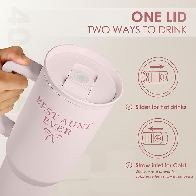 SANDJEST Gift for Aunt - Best Aunt Stainless Steel Tumbler with Handle, Travel Coffee Mug for Moms - Aunts Gifts for Birthday Christmas Mothers Day, 40oz - Image 4