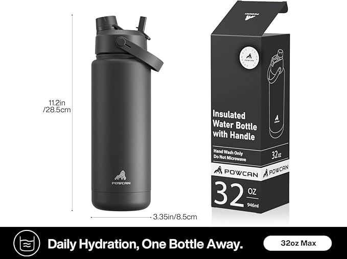 POWCAN 32 oz Insulated Water Bottle with 2-in-1 Straw and Spout Lid, Keep Cold 24H, Leak-Proof, BPA-Free, Double Wall Stainless Steel Water Bottle for Sports, Gym, Travel and School (Gilded Flutter) - Image 6